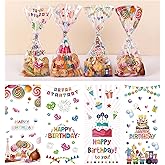 Totelux Happy Birthday Cellophane Gift Bags Clear Candy Bags Plastic Treat Goodies Bags with Ties for Cookies Gift Packaging Birthday Party Supplies 50PCS