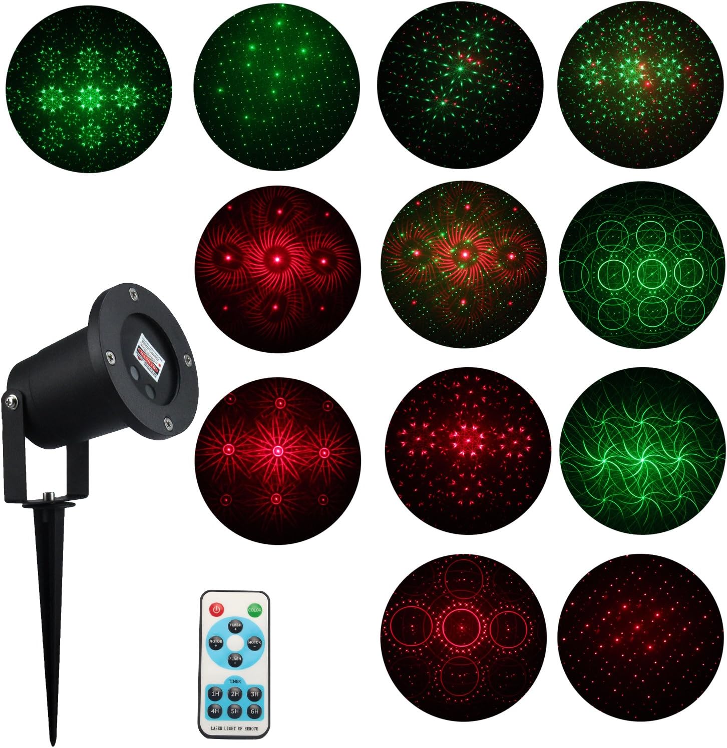 Garden Dynamic Light, Spoting Green & Red 3 Modes Landscape Projector Spotlight Waterproof Party Decoration Starry Outdoor/Indoor Light with Remote Control