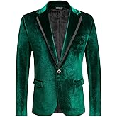 COOFANDY Men's Velvet Blazer One Button Velour Tuxedo Jacket Notched Lapel Suit Jackets for Prom Wedding Party Dinner