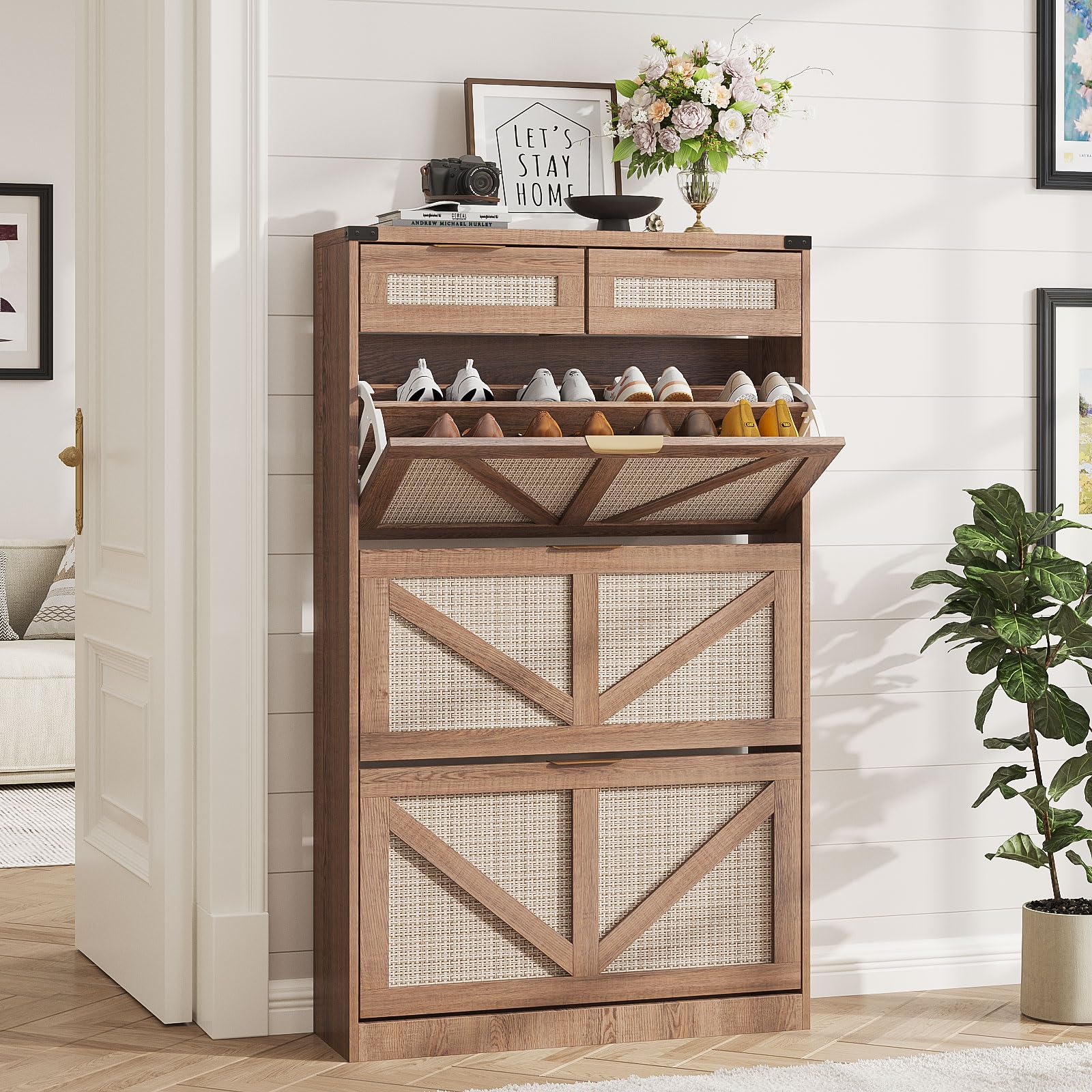 Halitaa Shoe Cabinet with 3 Flip Drawers & 2