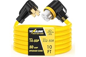 YOMILINK 10 Feet 50 Amp RV/Generator Cord, UL Listed, Locking Connector, NEMA 14-50P to SS2-50R Twist Locking, Newly Designed 90°Grip Handle, 6/3+8/1 Gauge STW Wire