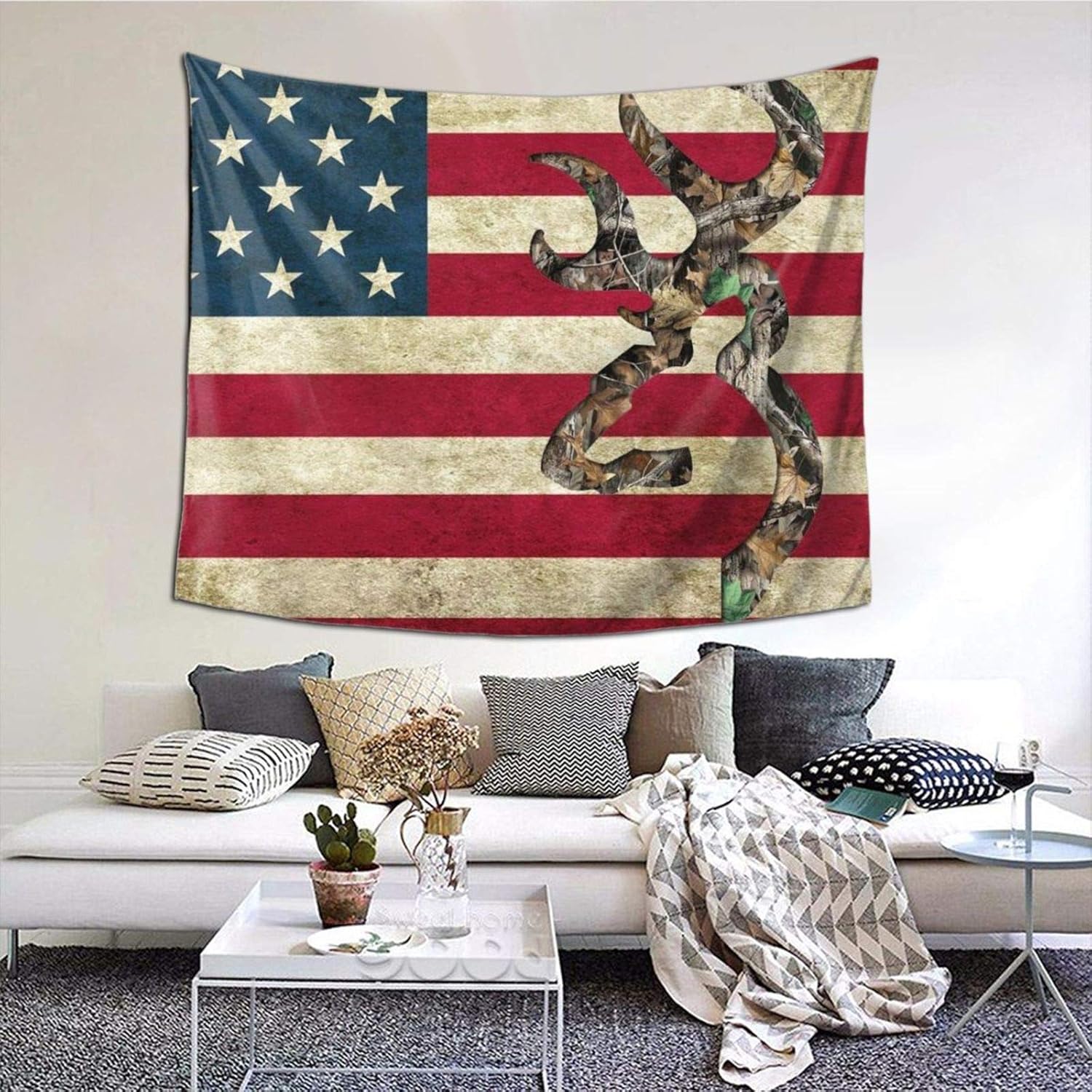 Gearsly American Flag Deer Camo Tapestry Bedroom Tapestries Living Room Wall Hanging Blanket 3D Printing Home Decor 60 X 51 in
