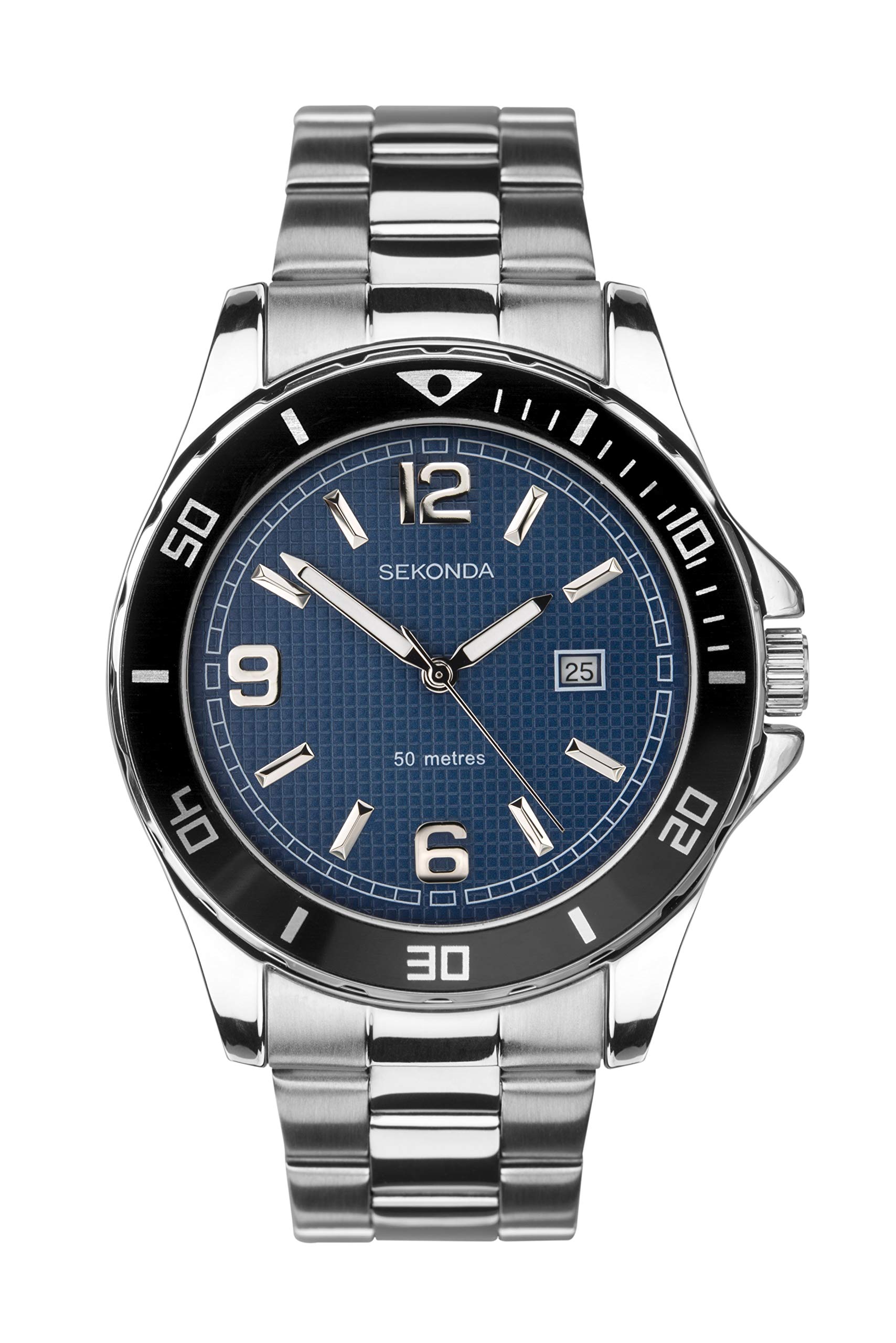 Sekonda Tasman 44mm Mens Analogue Dive Quartz Watch Date Window Fixed Bezel 50m Water Resistant