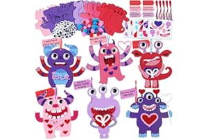 QOUBAI Craft Kit, 24 Sets Valentine's Day Monster Foam Art for Kids Ages 4-8, 8-12, DIY Felt Craft Gift for Classroom Home Activity