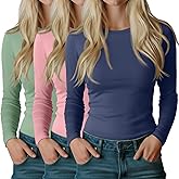 Riyiper 3 Pack Women's Long Sleeve Shirts Cotton Blend Crew Neck Slim Fit Tops Basic Layering Soft Casual Everyday Undershirt