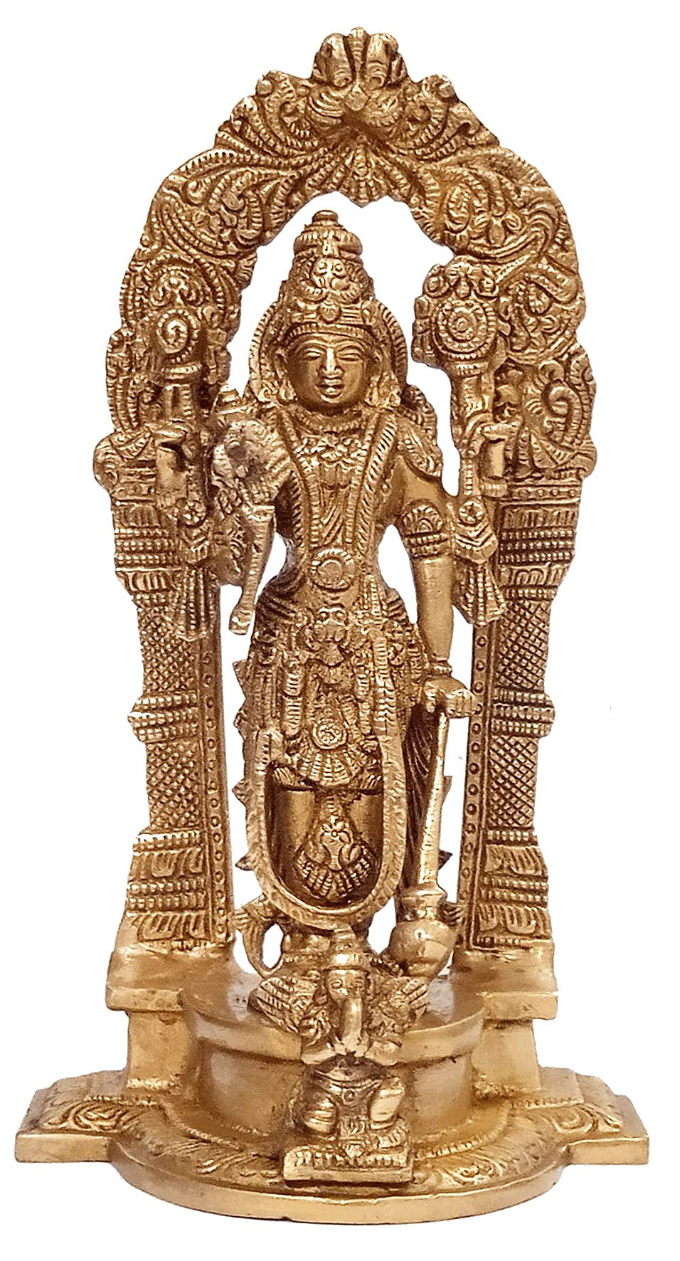 Purpledip Brass Idol Lord Vishnu & His Mount Garuda: Collectible Sculpture In Mandap Arch (12339)