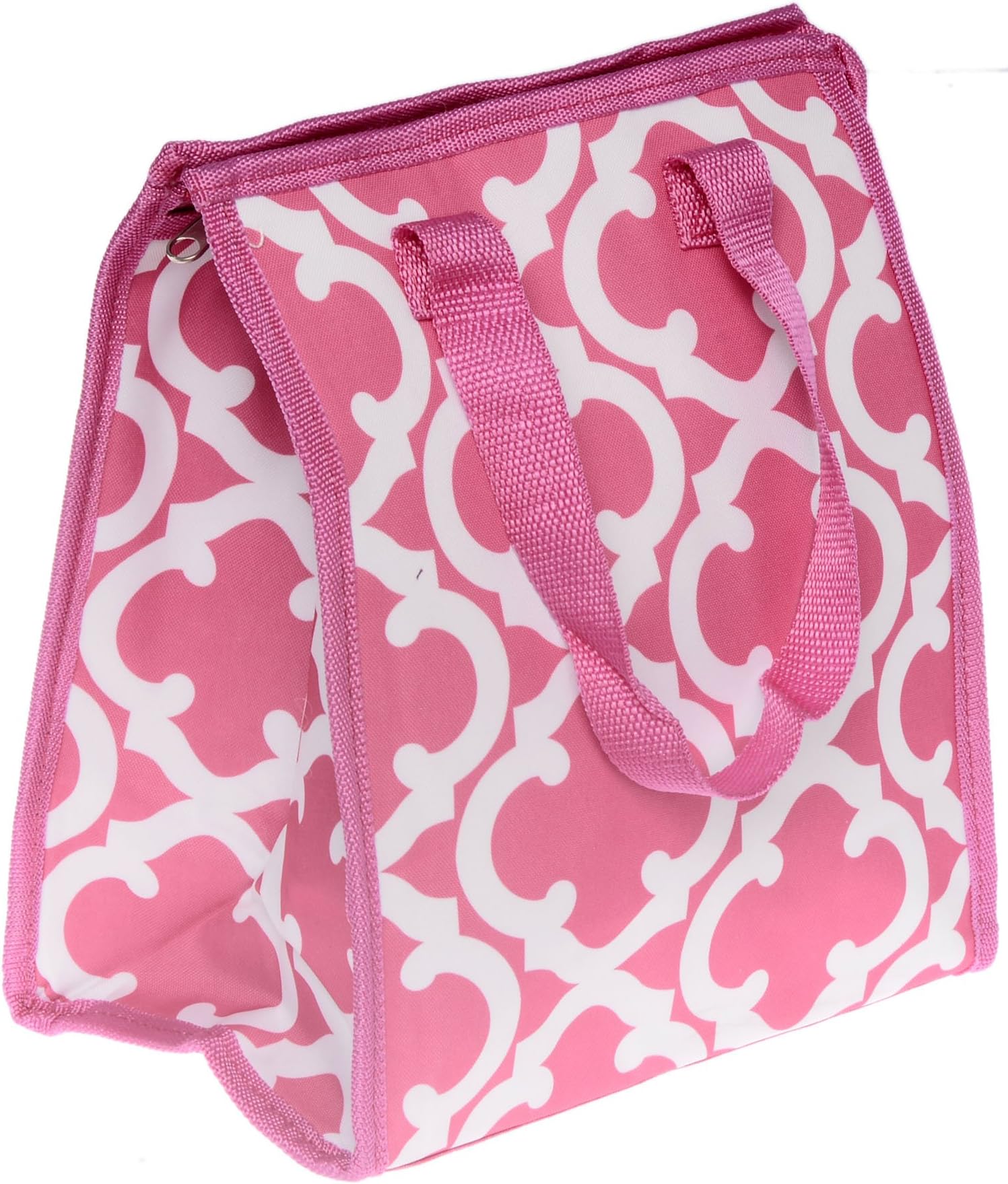 Travel Trends Fashion Print Insulated Portable Zipper Lunch Bag Hot Pink Vintage Print