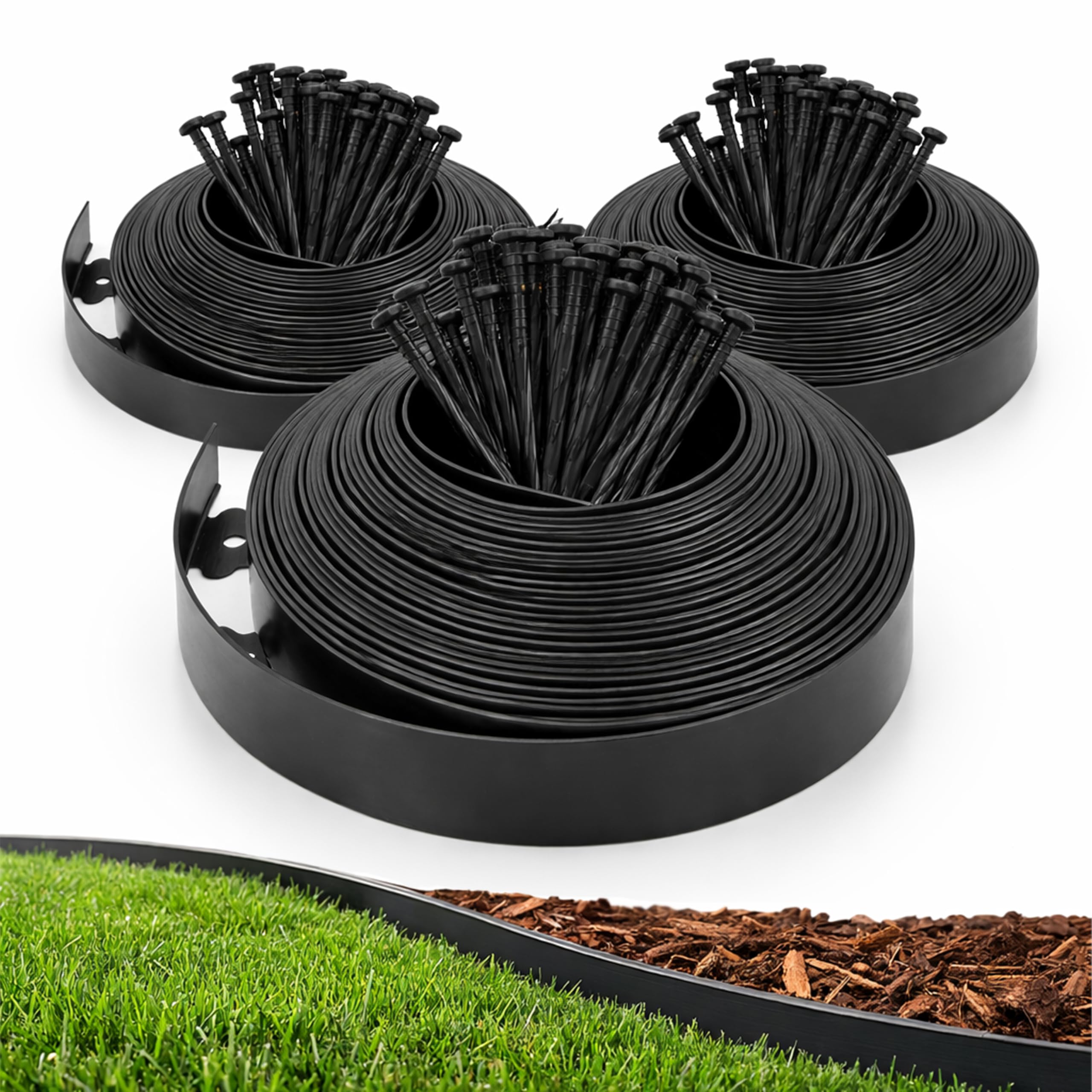 Photo 1 of Gardzen 1.5" x 100' Landscape Edging Kit, Garden Edging Coil Comes with 120 Pcs Spikes, No Dig Lawn Border