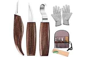 JANE CHOI Wood Carving Tools, 7 in 1 Wood Carving Kit with Carving Hook Knife, Wood Whittling Knife, Chip Carving Knife, Gloves, Carving Knife Sharpener for Beginners Woodworking kit