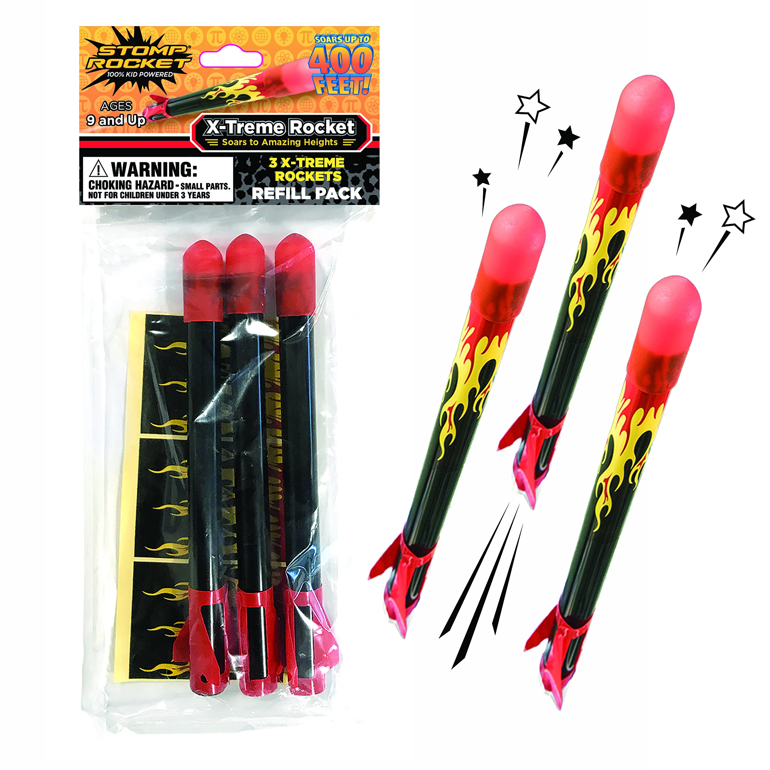 Stomp Rocket X-Treme Rocket Refill Pack, 3 Rockets, Red