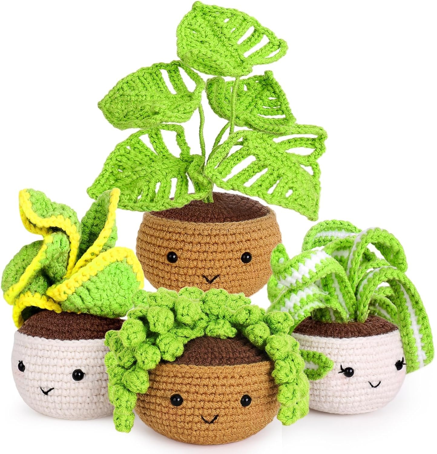 ASTNIC Crochet Kit for Beginners, 4PCS Crochet Plants Potted Cactus Kit, Crochet Starter Kits for Adults with Step-by-Step Instructions, Video Tutorials, Hooks, Yarns, Craft DIY Crochet Gifts (Green)