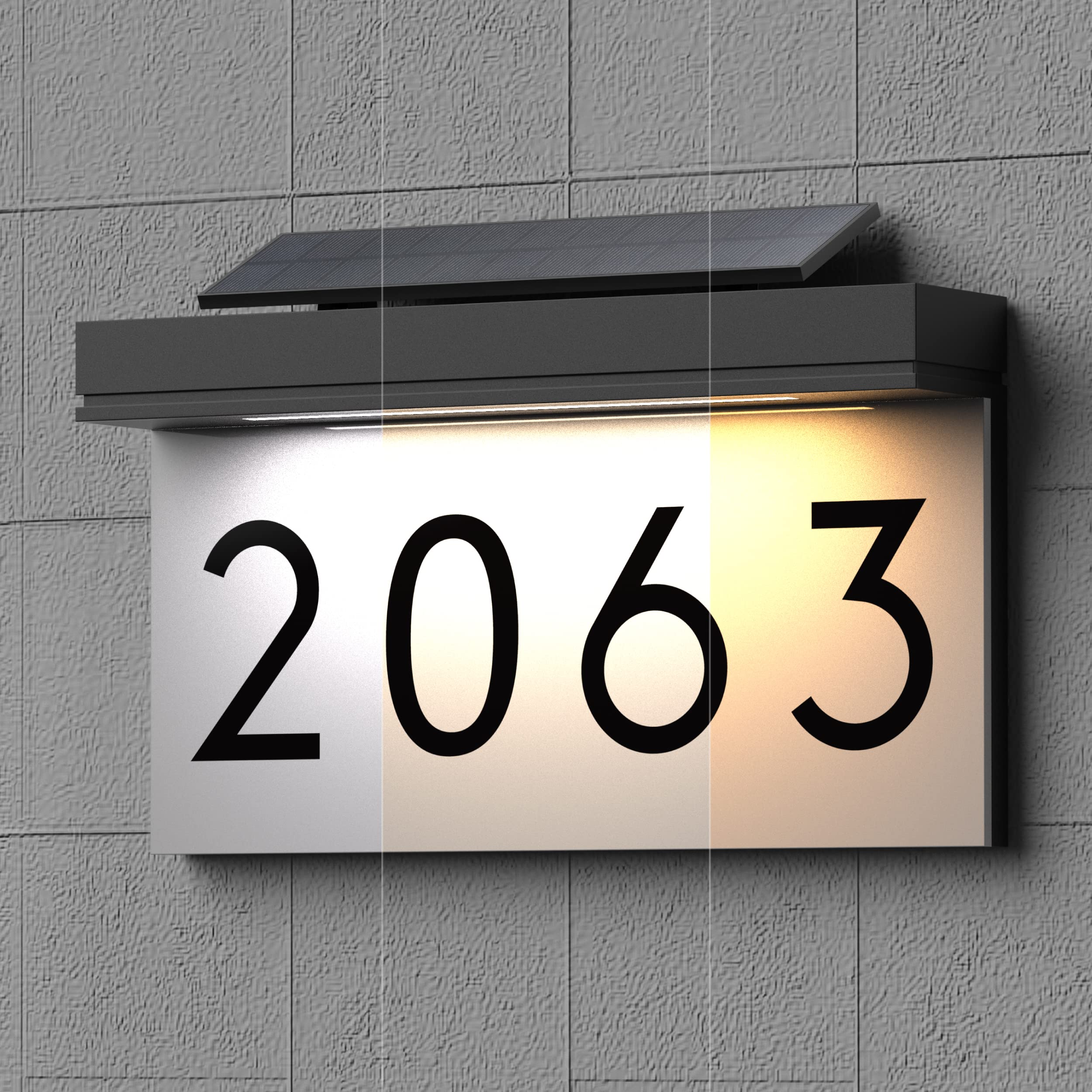 Photo 1 of House Numbers Address Plaques 3 Lighting Colors & Adjustable Solar Panel Personalized House Number for Outside, LED Solar Powered Address Sign Outdoor Waterproof