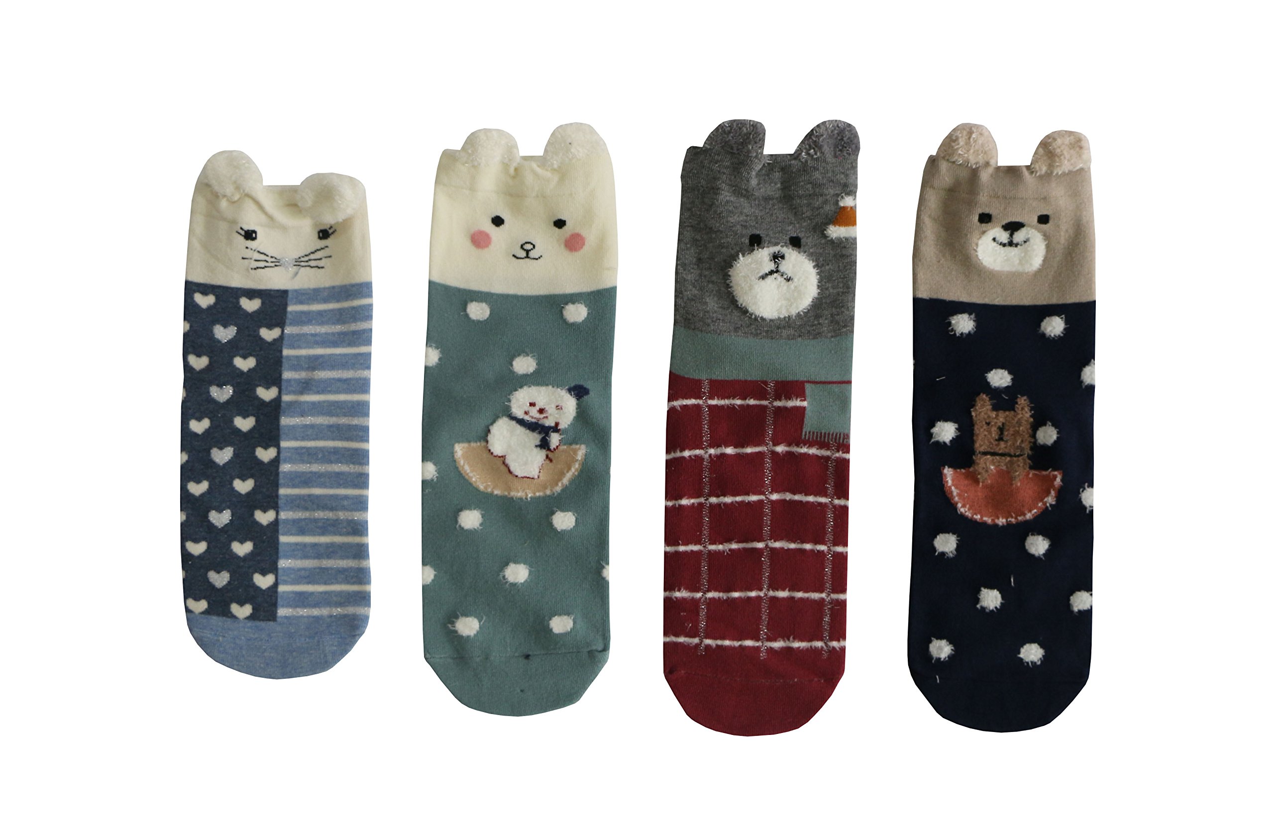 Lomon Women Cute Animal Socks Casual Crew Socks 4 Pairs (SET1) free size
