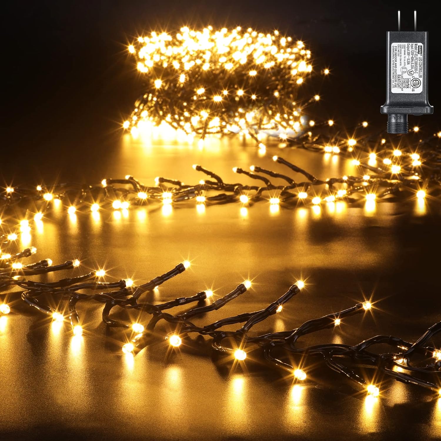String Lights - Quntis LED Christmas Cluster Lights, 760 LEDs 25FT Outdoor Waterproof Christmas Firecrackers String Lights, 8 Modes Warm White Christmas Twinkle Fairy Lights Decor for Indoor Xmas Tree Wedding Party