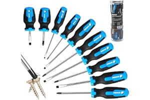 NEIKO 01378A Magnetic Screwdriver Set | 10 Piece | Phillips & Flathead | Heat Treated Chrome Vanadium Steel | Slotted Head Tip with Non-Slip Cushioned Handle Grips | Small Screw Driver Tool Kit