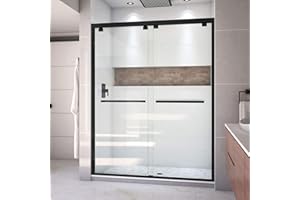 DreamLine Encore Semi-Frameless Bypass Sliding Shower Door in Satin Black, 56-60 in Width x 76 in Height, 5/16 in. (8mm) Certified Clear Tempered Glass, Smooth Gliding Open and Close. SHDR-1660760-09