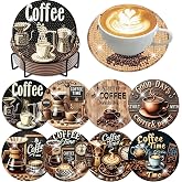 8 Pcs Diamond Art Coasters Kits, Coffee Diamond Painting Coasters Kits | Coffee Diamond Art Coasters With Holder Cork Pads, DIY Crafts Non Slip Diamond Painting Coasters Kits for Adults Gifts