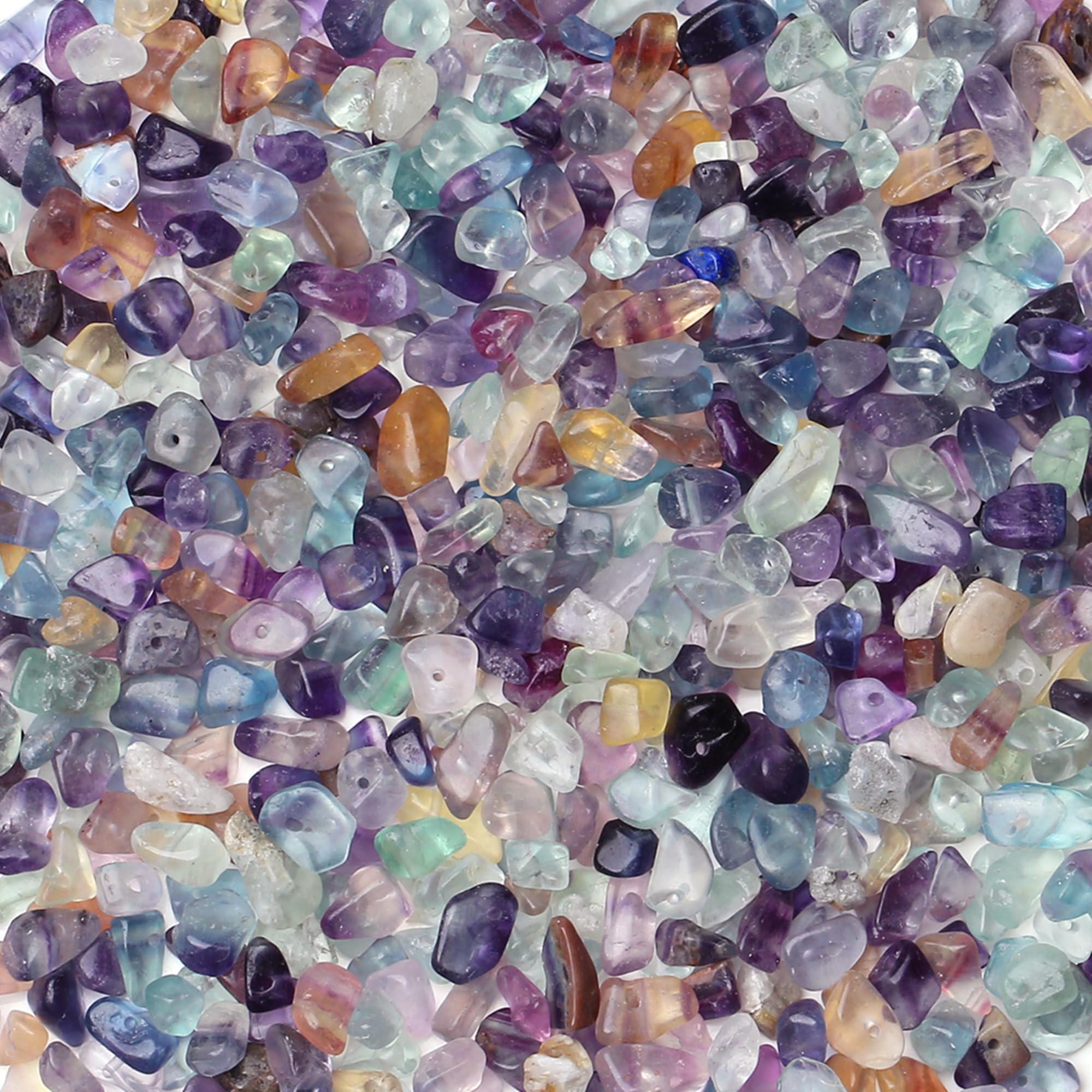 XIANNVXI 400 Pcs Drilled Fluorite Beads for Crafting,5-8mm Irregular Colourful Coloured Gemstone Chip Loose Craft Crystal Beads for Jewellery Making