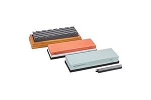 鶹 Basics Whetstone Knife Sharpening Wet Stone - Dual-Sided 400/1000 and 3000/8000 Grit Stones, Flattening Stone, and Non