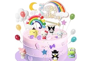 AFZMON 19pcs Kitty Cake Topper Rainbow Balloon Hello Birthday Party Cake Decorations Supplies Set, Mini Colorful Party Decor Favors for Kids Girls Boys Happy Birthday Baby Shower