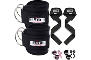 Elite Athletics Ankle Straps for Cable Machine, plus Wrist lifting Straps for Weightlifting and Carry Bag