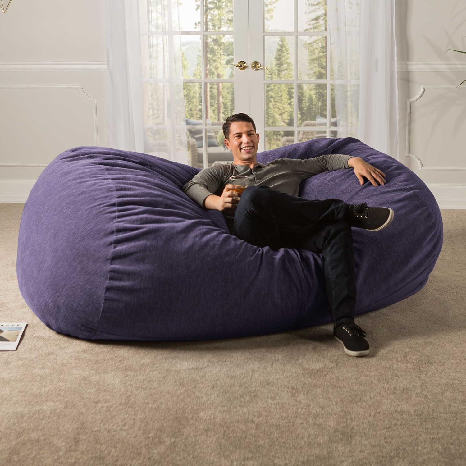 Jaxx 7 ft Giant Bean Bag Sofa with Premium Chenille Cover, Plum Kitchen & Dining