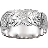 Aloha Jewelry Co. 925 Sterling Silver 8mm Hawaiian Princess Plumeria Flower Scroll Promise Ring Stackable Wedding Engagement Band, Nickel Free Hypoallergenic for Sensitive Skin, Gift Box Included