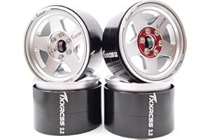 TxXrcss Adjustable 2 Offsets RC 2.2 Beadlock Wheels Rims Hub Upgrades 1/10 Crawle Car Wheel Aluminum for Gen8 Everest Gen 7 Pro / SCX10 Trx4m(4PC) (Silvery ＆ White)