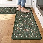 LEEVAN Anti Fatigue Mats for Kitchen Floor Non-Slip, Cushioned Kitchen Mats for Floor 2 Piece, Green Memory Foam Kitchen Mat 