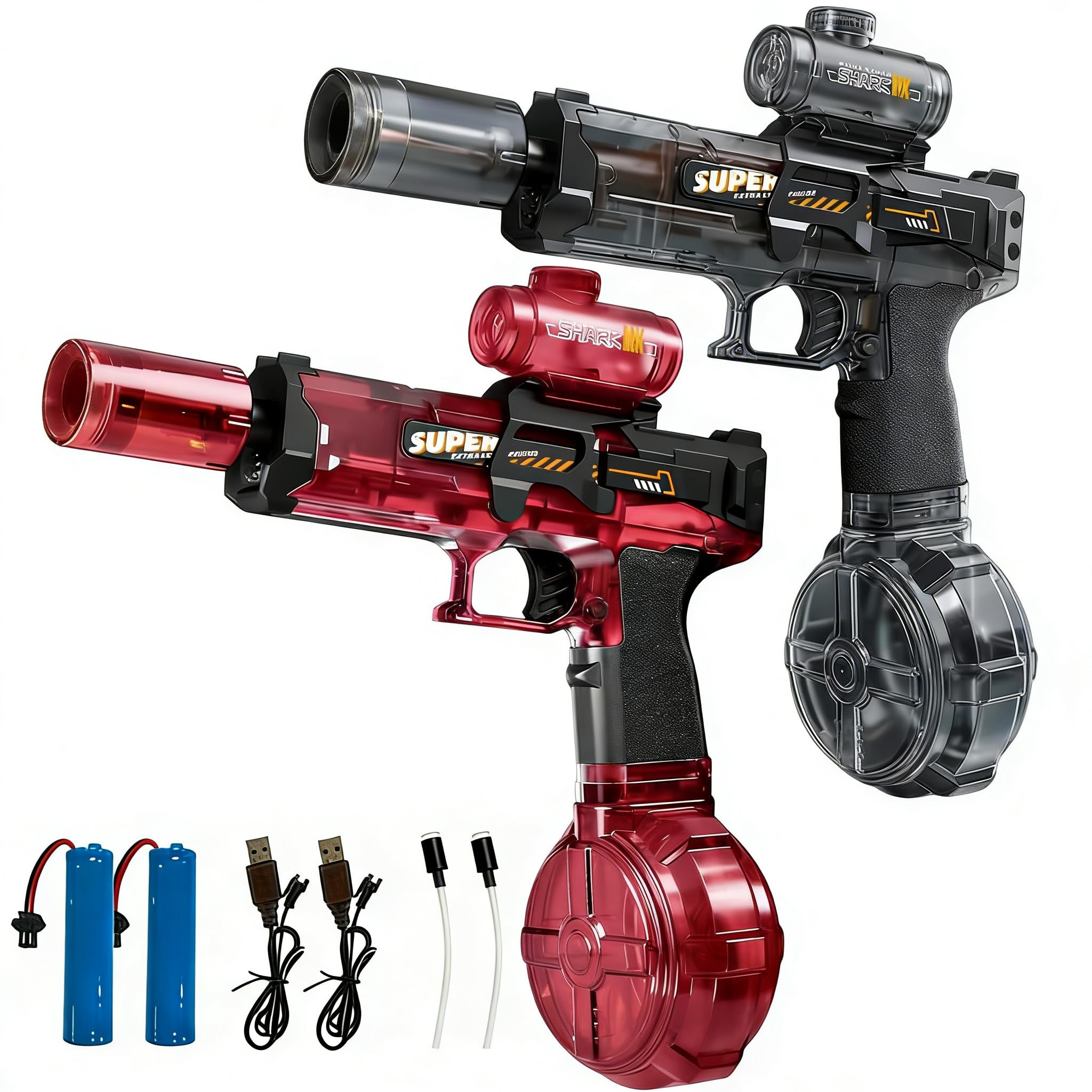 2 Pack Electric Water Gun with Lights, Electric Water Gun Large Capacity High Powered Squirt, Range 28-32 FT, Summer Water Pistol Toys for Pool Party Beach Outdoor