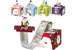 XIAOSREN 5PCS Christmas Surprise Money Box for Cash Gift, Merry Christmas Money Gift Box with Card and Cash Holder for Kids Adults, DIY Fun Holiday, Includes 250Pcs Transparent Bag