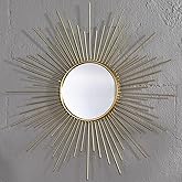 24'' Large Gold Sunburst Mirror, Metal Starburst Mirrors, Mid-Century Modern Sun Mirror Wall Decor for Living Room, Bedroom, 