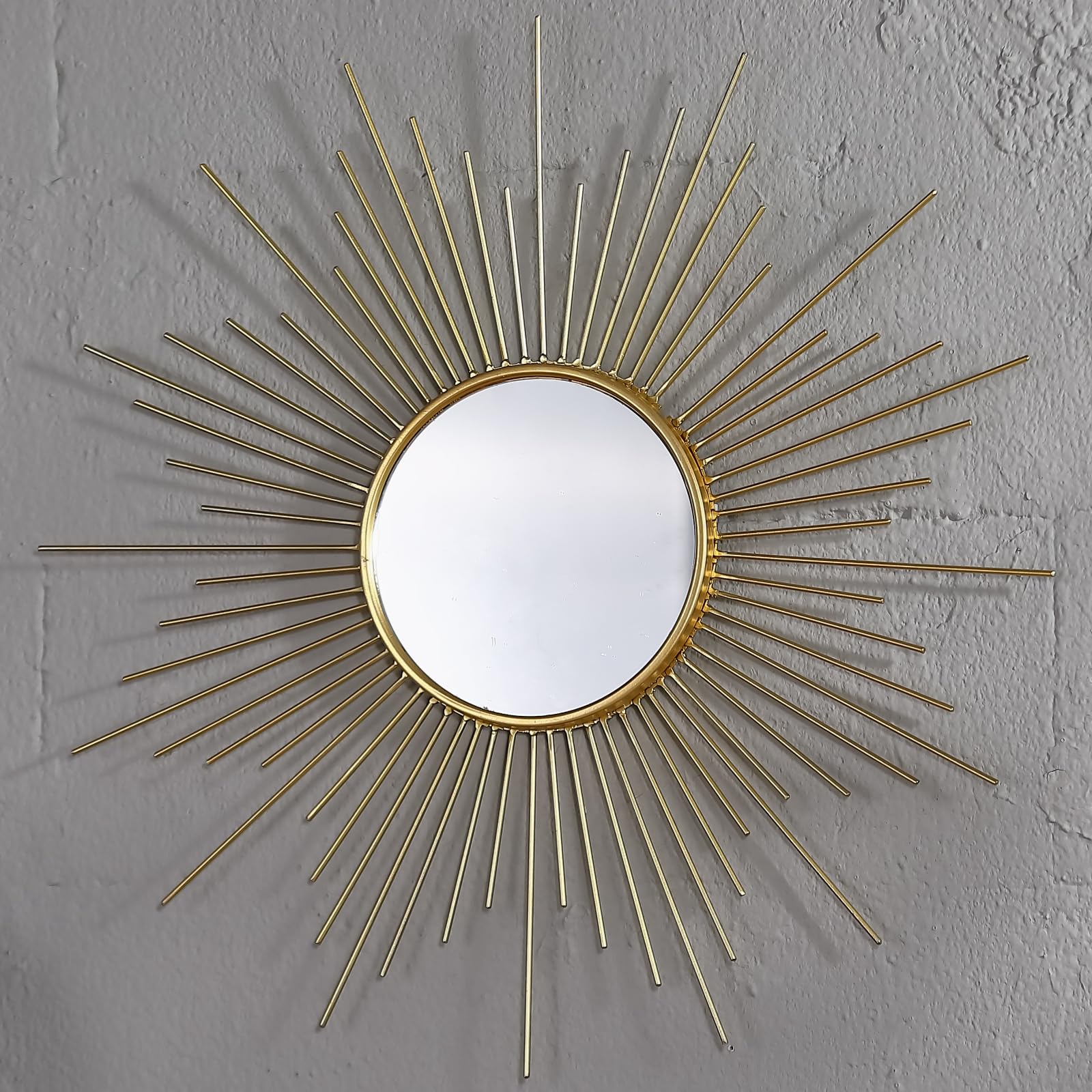 Photo 1 of 24'' Large Gold Sunburst Mirror, Metal Starburst Mirrors, Mid-Century Modern Sun Mirror Wall Decor for Living Room, Bedroom, Bathroom, Hallway, and Entryway