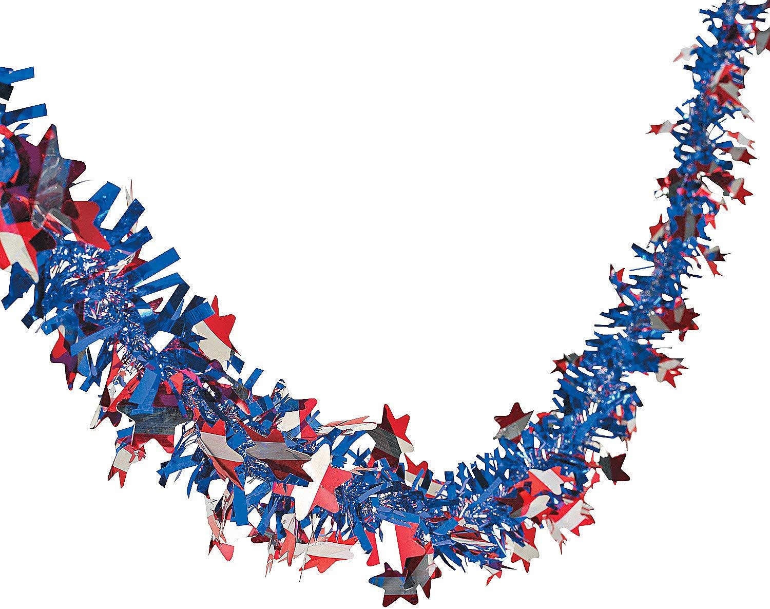 Patriotic Red, White and Blue Tinsel Garland for 4th of July or Memorial Day Decorations - 24 feet - Party Supplies and Decor