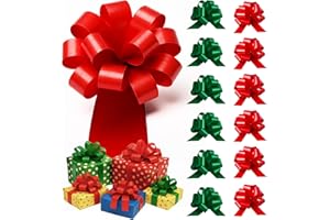 XMASOLUTIONS Eye-Catching Xmas Pull Bows for Easy Gift Wrapping with Ribbon - 5" Wide Wrap Bows for Christmas Tree Decoration, Holiday Décor, Present Wrapping, Baskets, Birthday, Easter - 6 Green and 6 Red Bows