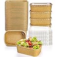Yesland 50 Pack Take Out Food Containers with PP Lid, 25 Oz to Go Containers Rectangular Disposable Kraft Paper Bowls, Meal P