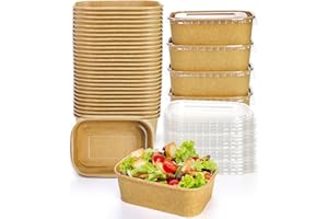 Yesland 50 Pack Compostable Rectangular Kraft Paper Bowls, 25 Oz, Microwave & Freezer Safe, Reusable, Perfect for Take-Out, Office Lunch, Picnic, 6.75 x 4.75 x 2.5 inches
