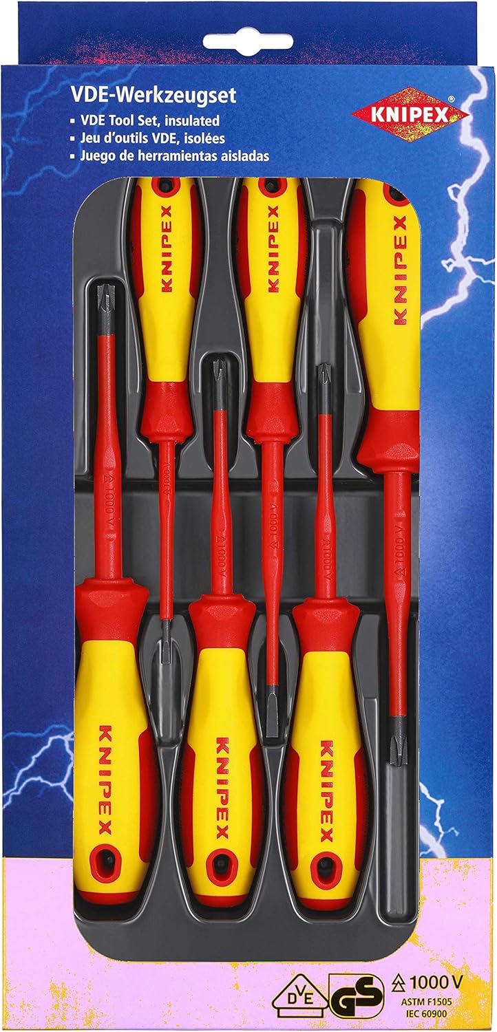 KNIPEX VDE Screwdriver Set PlusMinus/Slotted 6 Parts, 00 20 12 V05, Multi Color, 370x170x35mm