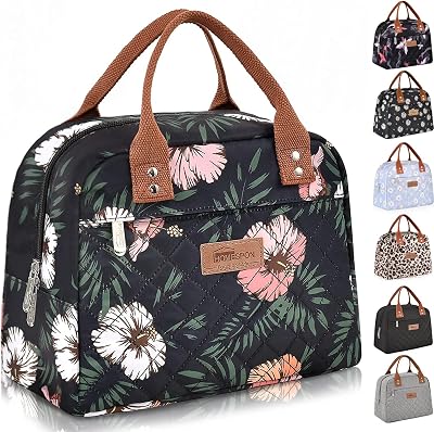 HOMESPON Insulated Lunch Bag Floral Large Capacity 29x21x16.5 cm