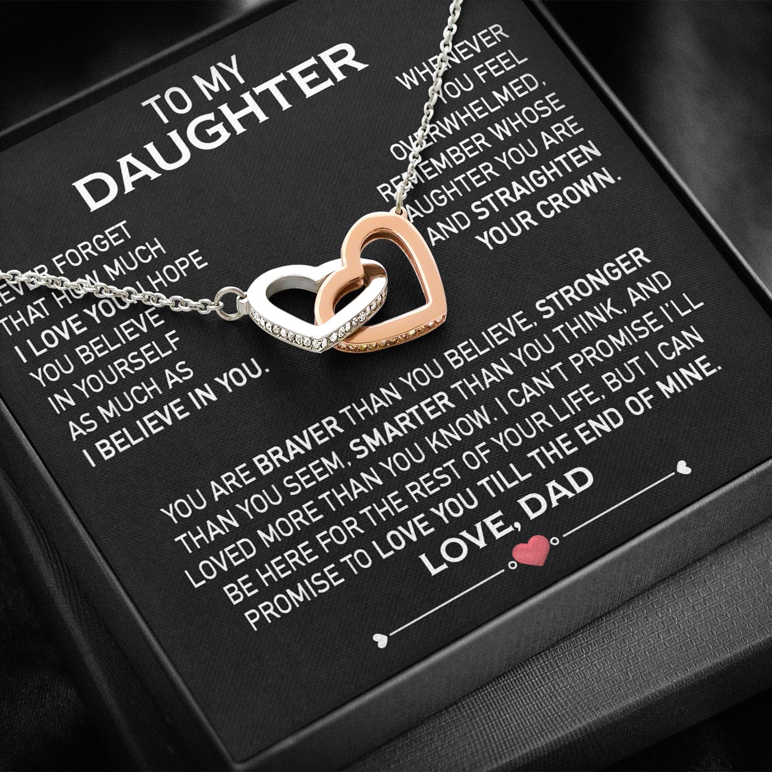 Larvincy To My Daughter Necklace From Dad With Heartfelt Message & Elegant Box, Gifts For Daughter From Father, Beautiful Gold Jewelry Gift From Love Daddy On Graduation, Birthday, Wedding, Christmas