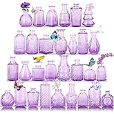 Glass Bud Vases in Bulk Set of 30 Pcs,Small Glass Vases for Flowers as Wedding Centerpieces for Tables,Clear Flower Vases Suitble for Wedding Decorations,Home Decor (Light Purple, 30 pcs)