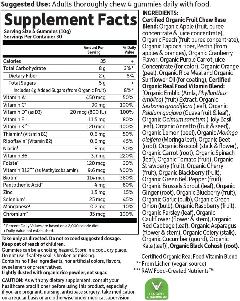 Garden of Life - mykind Organics Women 40+ Gummy Vitamins - Berry - Certified Organic, Non-GMO, Vegan, Kosher Complete Multi - Methyl B12, C & D3 - Gluten, Soy & Dairy Free - 120 Real Fruit Gummies: Health & Personal Care