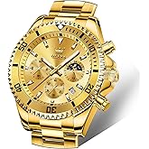 OLEVS Men's Stainless Steel Watch Fashion Luxury Big Face Analog Quartz Waterproof Date Business Chronograph Watches for Men