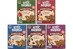 Maine Crisp Variety 5 Pack, Gluten Free Crackers – Snack Crackers, Grain Free, Non-GMO - Cranberry Almond, Cinnamon Maple, Savory Fig & Thyme, Wild Blueberry Walnut, Olive & Za'atar, For Cheese Boards, Salad Toppings & Jams
