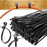 Shappy Plastic Zip Tie with Screw Hole 7.5 Inch 50lbs Black Screw Zip Ties with Mounting Hole Multipurpose Heavy Duty for Indoor and Outdoor Use(200 Pcs,7.5 Inch)