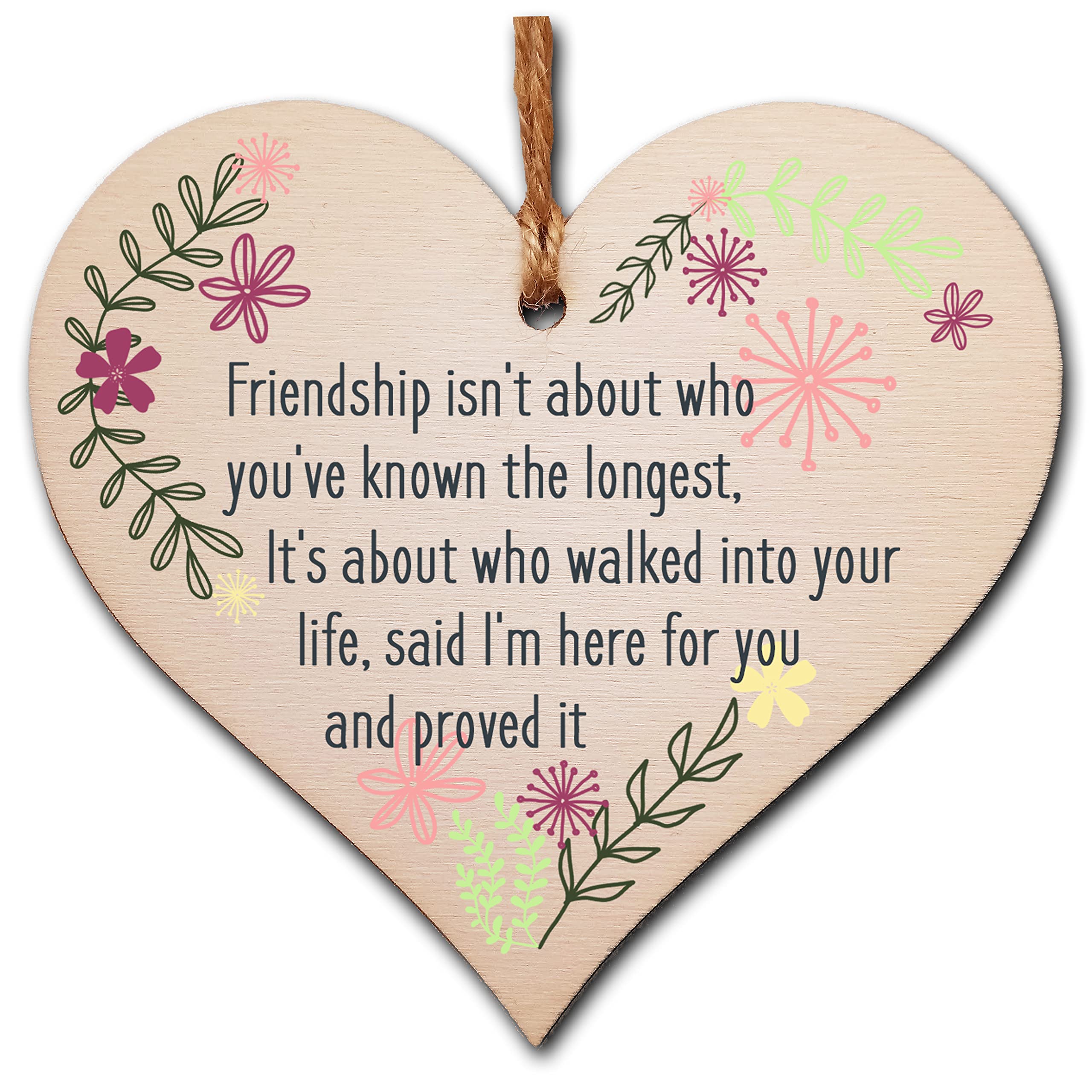 Sentimental Friendship Gift Plaque – Wooden Heart Hanging Sign with Uplifting Message – Best Friend, Colleague or BFF Present – Rustic Twine, Ready to Post – Thoughtful Keepsake, 10x10cm