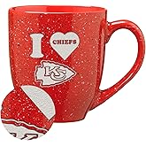 Rico Industries NFL Football Kansas City Chiefs Hearts Red 16 oz Team Color Laser Engraved Speckled Ceramic Coffee Mug
