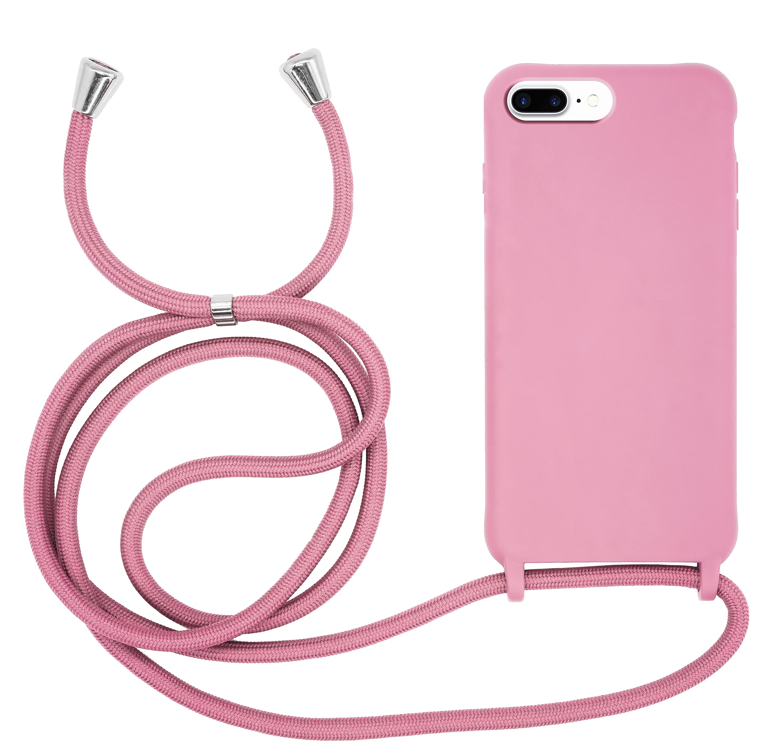 MyGadget Strap Case for Apple iPhone 6 Plus | 6s Plus | 7 Plus | 8 Plus - Crossbody Phone Cover - TPU Silicone Case with Neck Holder - Cord Lanyard Carrier with Rope in Pink