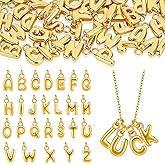 SelfTek 52Pcs 18K Gold Filled A-Z Alphabet Letters Charms for Jewelry Making, Gold Letter Charm Pendant Beads,3D Bubble Glitter Letters Charms DIY Bracelets & Necklaces with 130Pcs Jump Rings for Jewelry Making & 2 Bracelets