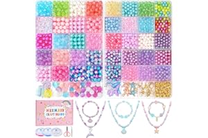 Acerich 1400 Pcs Mermaid Bracelet Making Kit for Girls, Mermaid Beads Jewelry Making Kit with 8/6 mm Ocean Pearl Beads Starfish Shell for Necklace Earring Making Kids DIY Craft Birthday Gifts
